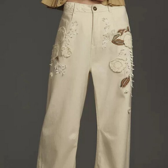 Pilcro Embroidered Cropped Bow Pants Anthropologie Patch Pocket M - Picture 1 of 7